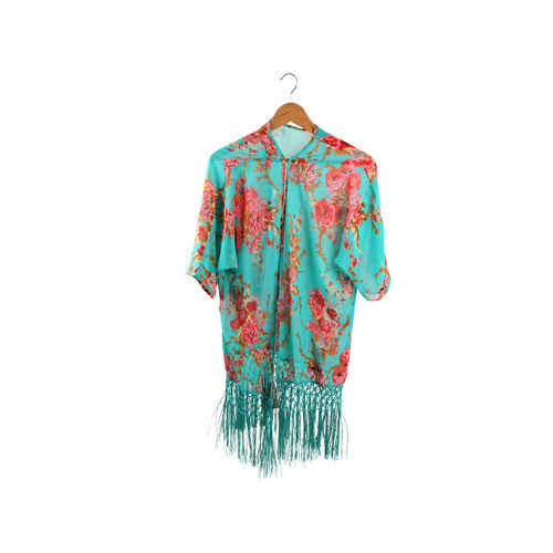 Loose Floral Teal Beach Dress One Size Fits Most  