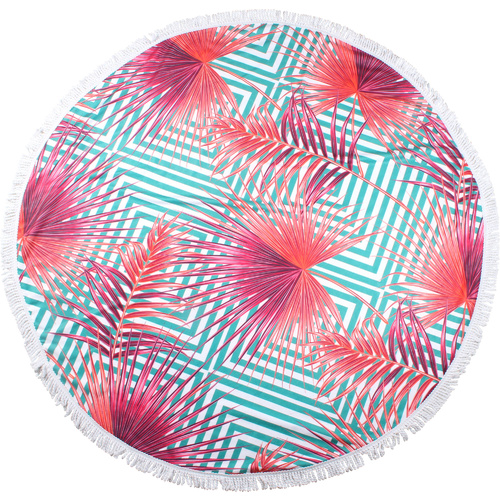 Round Beach Towels 150cm Microfibre Pink Palm