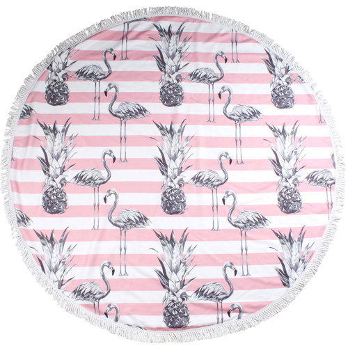 Round Beach Towels 150cm Microfibre Flamingo Pineapple