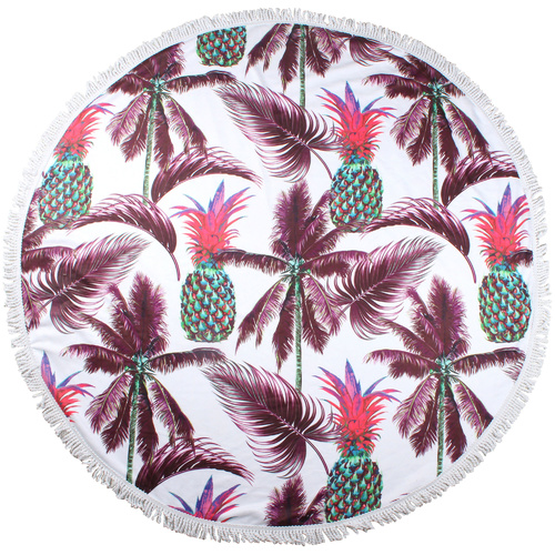 Round Beach Towels 150cm Microfibre Pineapple Palm