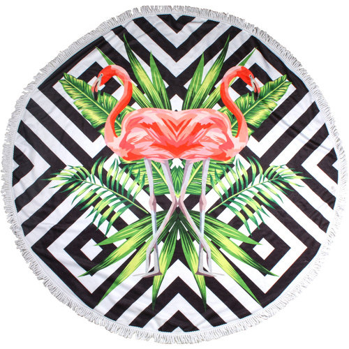 Round Beach Towels 150cm Microfibre Flamingo Palm