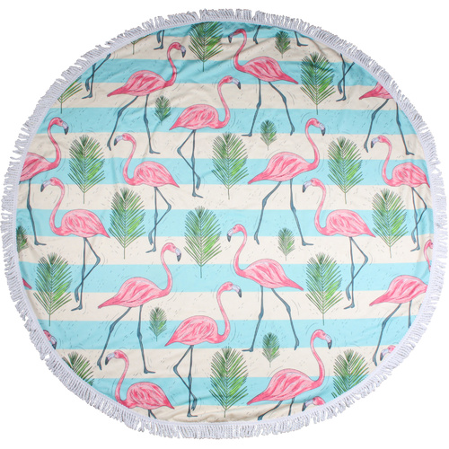 Round Beach Towels 150cm Microfibre Flamingo Green Stripe
