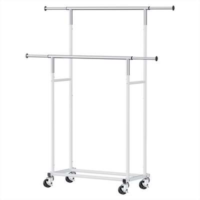 Clothes Rack Double Rod Airer Rail Coat Stand Adjustable Hanger