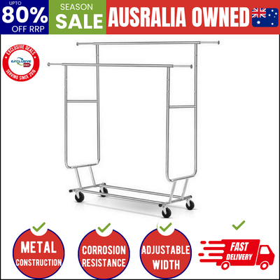 Clothes Rack Airer Double Rail Coat Stand Adjustable Hanger