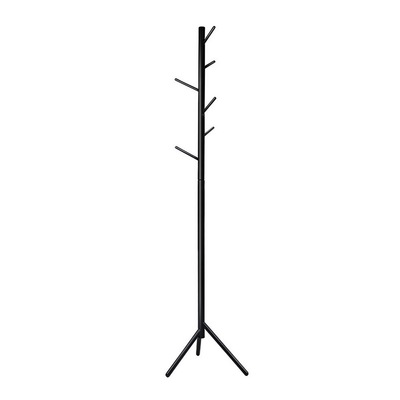 Wooden Clothes Stand with 6 Hooks - Black