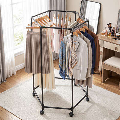 Clothes Rack Airer Rail Coat Stand Wheels 6 Rods