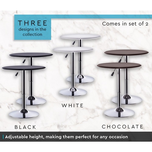  Set of 2 Round Black Bar Tables with Gas Lift 