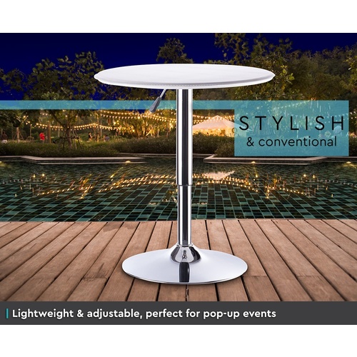  Set of 2 Round White Bar Tables with Gas Lift 