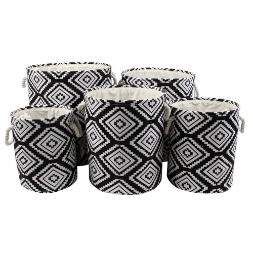 Printed Fabric Baskets Set of 5 Moroccan Black