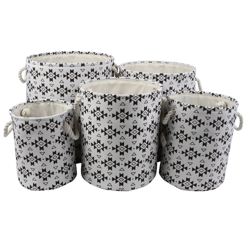 Printed Fabric Baskets Set of 5 InDiametern Black