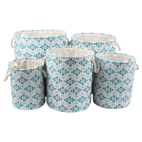 Printed Fabric Baskets Set of 5 InDiametern Blue