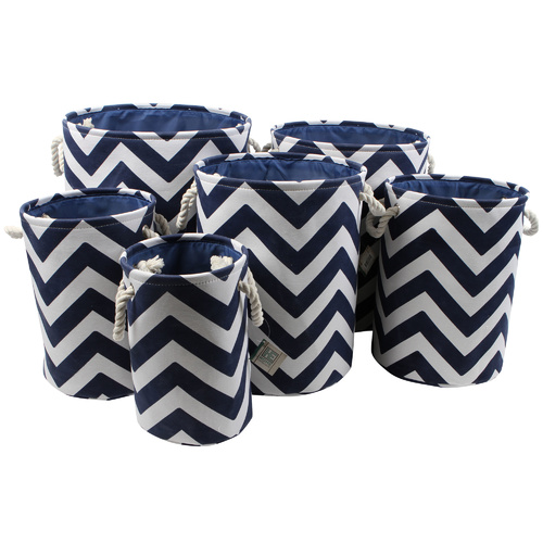 Printed Fabric Baskets Set of 3 Zig Zag Blue