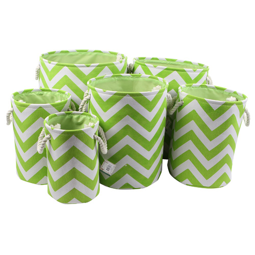 Printed Fabric Baskets Set of 6 Zig Zag Green