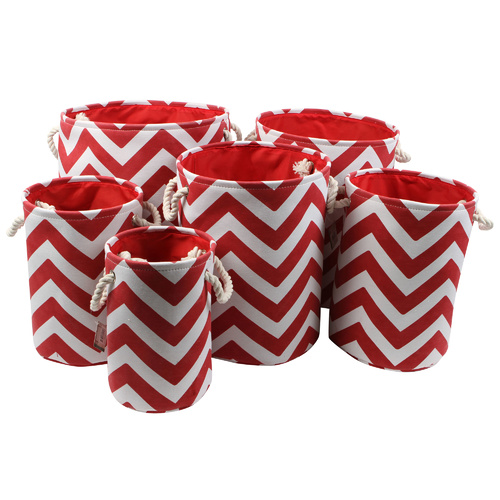 Printed Fabric Baskets Set of 6 Zig Zag Red