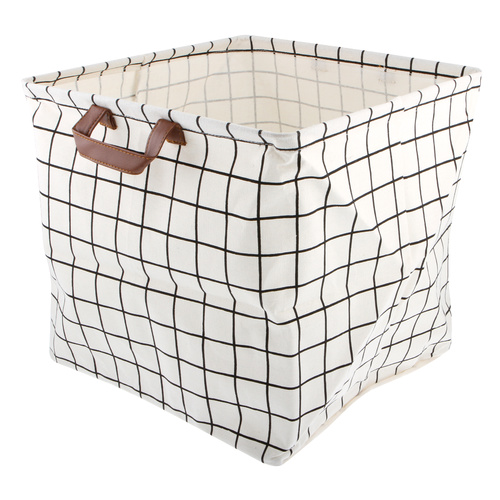 White Check Cube Storage Basket 33 x 33 x 33cm