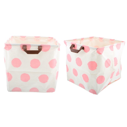 Pink Polka Dot Cube Storage Basket 33 x 33 x 33cm