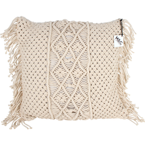 Custa Boho Macrame Square Filled Cotton Cushion With Tassels Cream 50x50cm