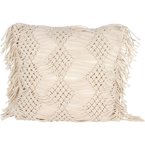 Vista Boho Macrame Square Filled Cotton Cushion With Tassels Cream 50x50cm