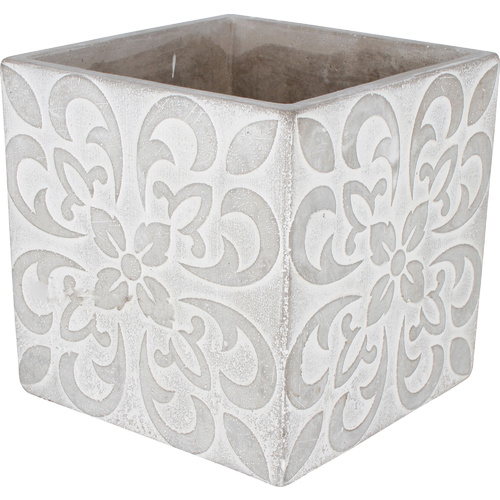 Concrete Pot 11X11X11Cm Square Floral Burst