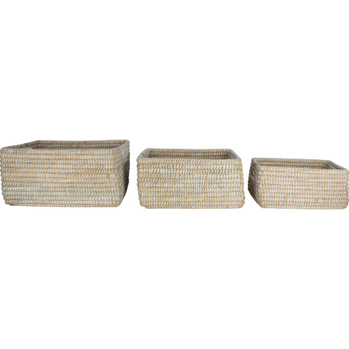 Set of 3 Kans Grass Baskets Rectangle 45 x 35 x 24cm