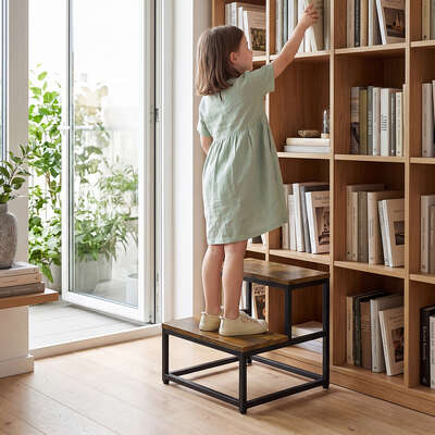 2-Step Stool Non-Slip Portable Kids Adults Brown | EXTG
