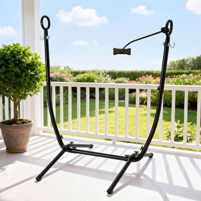 Hammock Chair with Iron Stand and Phone Holder Black
