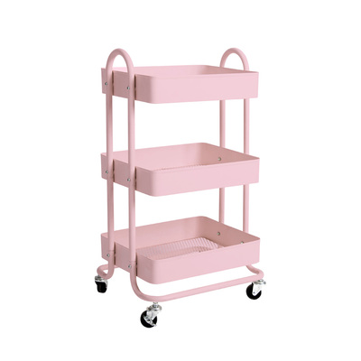 3 Tiers Kitchen Trolley Cart Steel Storage Rack Pink