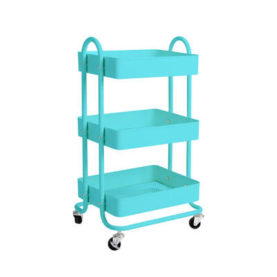 3 Tiers Kitchen Trolley Cart Steel Rack Blue
