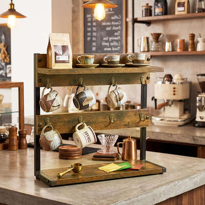 Mug Holder Stand 8 Hooks Industrial 2 Tier | EXTG