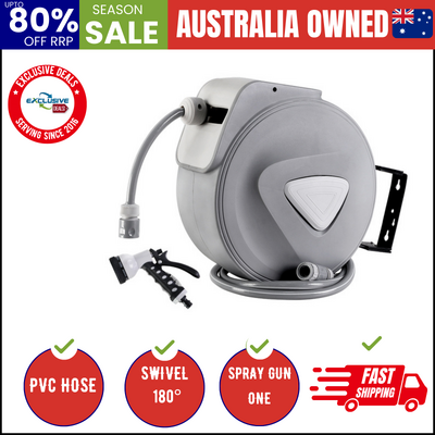 Water Hose Reel 30M Retractable Garden Auto Rewind Spray Gun