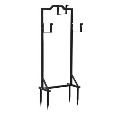Garden Hose Holder Metal Portable Freestanding Stand With 4 Spikes Black