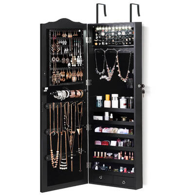 Mirror Jewellery Cabinet Makeup Box Organiser with LED