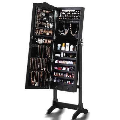Dual Use Mirrored Jewellery Dressing Cabinet with LED Light in Black