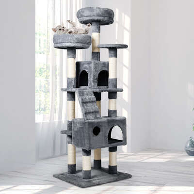 Cat Tree Scratching Post Grey 35x40x141cm