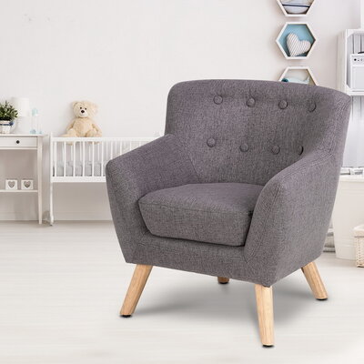 Kids Sofa Armchair Fabric Wooden Lorraine French Couch Children Room Grey