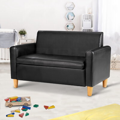 Storage Kids Sofa Children lounge Chair Couch PU Leather Padded Black