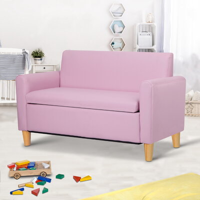 Storage Kids Sofa Children lounge Chair Couch PU Leather Padded Pink