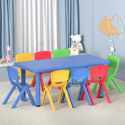 9Pcs Kids Table And Chairs Set Children Study Desk Furniture Plastic 8 Chairs