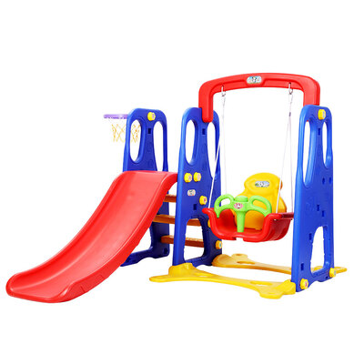 Kids Slide Swing Set Basketball Hoop Outdoor Playground Toys 120Cm Blue