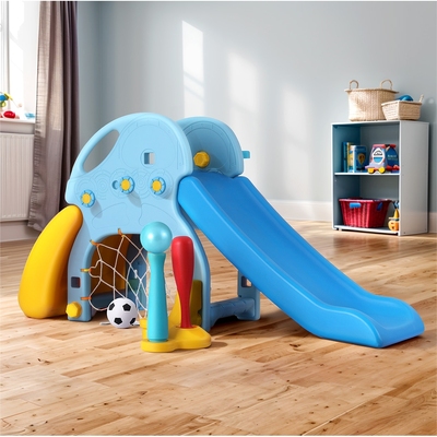 Kids Slide Set Baseball Bat Basketball Hoop Outdoor Playground 120Cm Blue