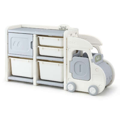 Car-Shaped Toy Storage Organizer With 4 Bins And Cabinet For Kids Bedroom Playroom