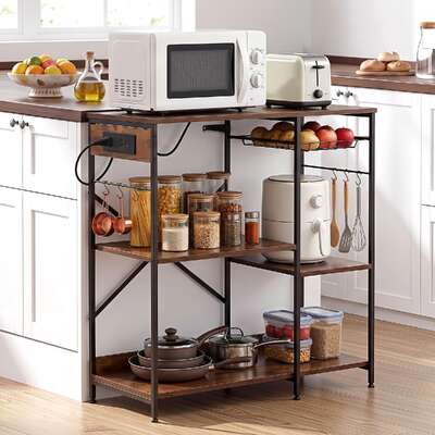 3-Tier Kitchen Shelf Rack 2 Power Outlets 90cm | EXTG