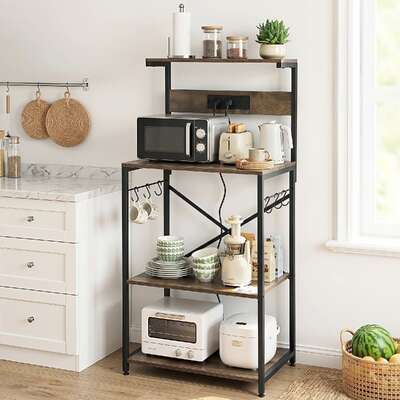 4-Tier Kitchen Rack 2 Power Outlets Microwave Shelf | EXTG
