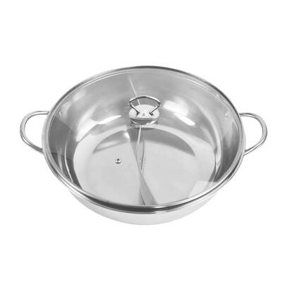 36cm Stainless Steel Twin Mandarin Duck Hot Pot Induction Cookware With Lid