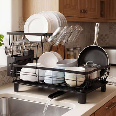 2 Tier Dish Drying Rack 360° Drain Spout | EXTG