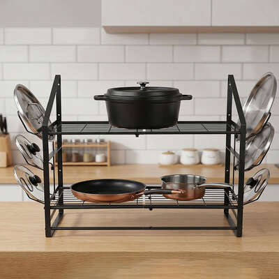 Wall Mounted Pot Rack 2 Tier 20 Hooks Black | EXTG