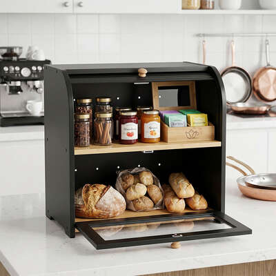 Bamboo Roll Top Bread Bin 2-Tier 27.5L | EXTG