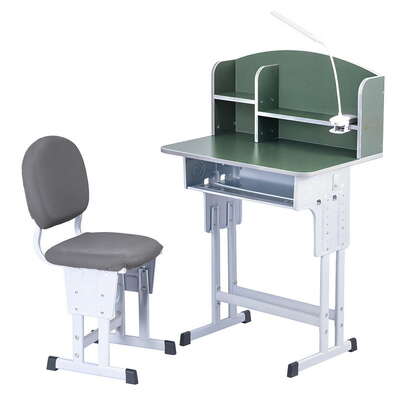 Kids Study Desk Chair Set Adjustable Ergonomic Table LED Lamp Green