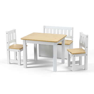 2-in-1 Kids Table and Chair Set with Storage Bench 4PCS Toddler Activity Table Natural