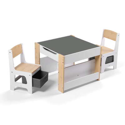 Kids Wooden Activity Table and Chair Set 4-in-1 Toddler Desk with Storage